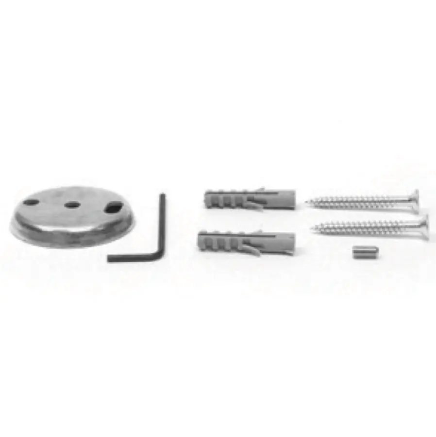 Metal wall plate, drywall anchors, screws, and an Allen wrench.