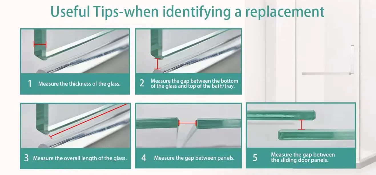 Visual guide showing measurements for replacing a shower door bottom seal.