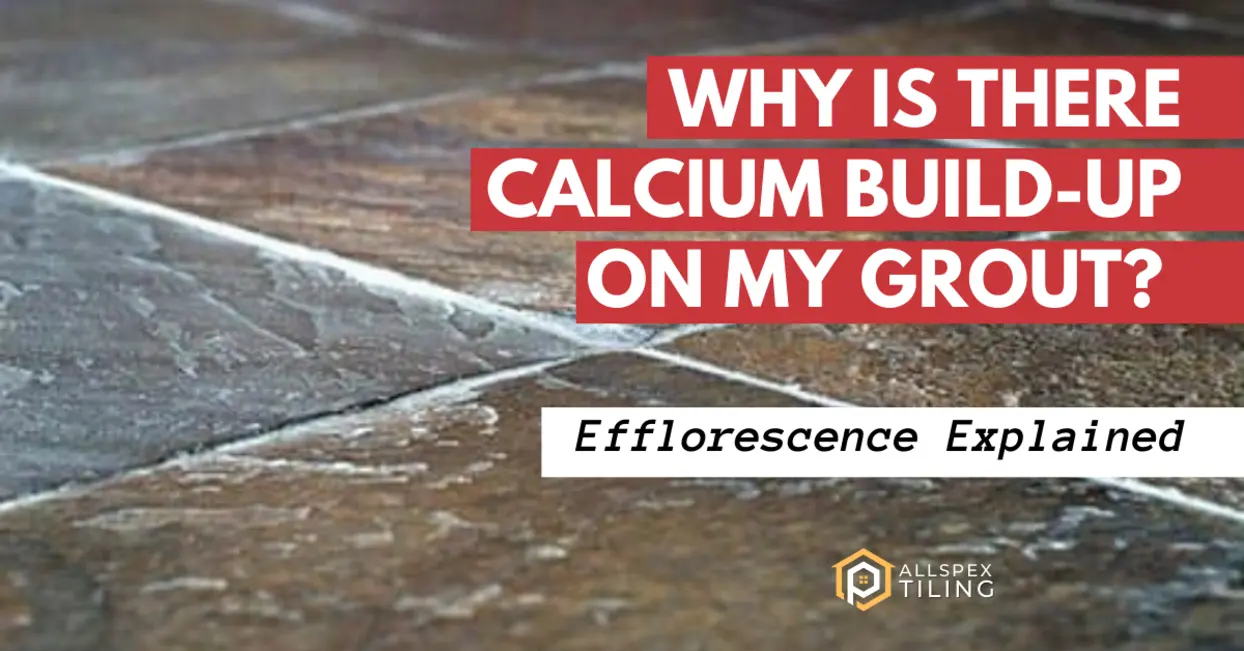 Calcium build-up visible on textured tile grout surface.